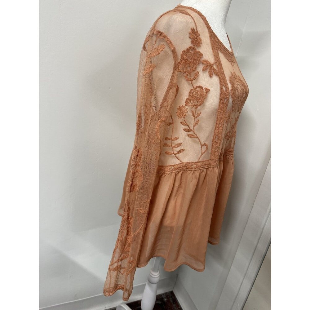Vtg Large Peach Sheer Embroidered Lace Tunic Top Festival Boho Witchy Romantic - Picture 3 of 11
